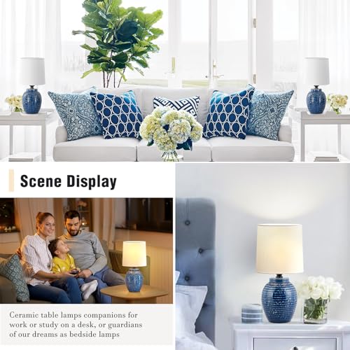 EJIAXIN Table Lamps Set of 2-13.75" Small Bedside Lamps - Classic Farmhouse Ceramic Table Lamp for Bedroom, Living Room, Nightstand, Office, Side Desk Lamp, End Table - Image 3