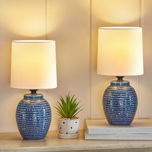 EJIAXIN Table Lamps Set of 2-13.75" Small Bedside Lamps - Classic Farmhouse Ceramic Table Lamp for Bedroom, Living Room, Nightstand, Office, Side Desk Lamp, End Table - Image 1
