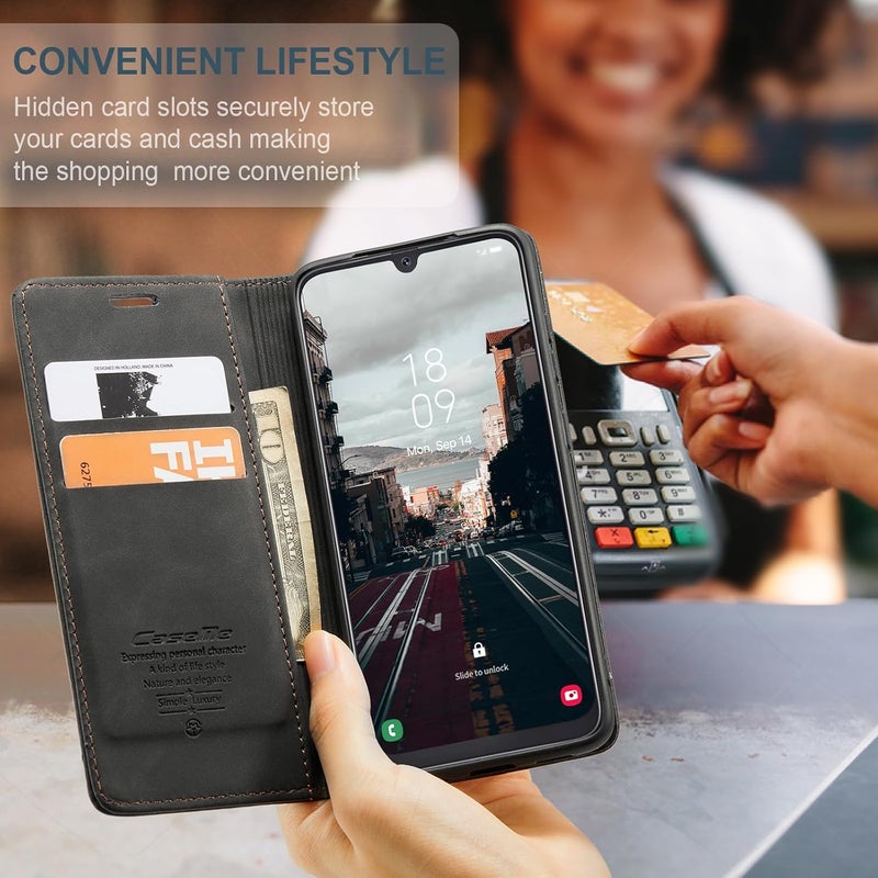 Cracedily Case for Samsung Galaxy A50 Case, Premium Leather Flip Wallet Case with Card Slots and Horizontal Stand Function Magnet Coque Cover Protective Case for Samsung Galaxy A50,Black - Image 4