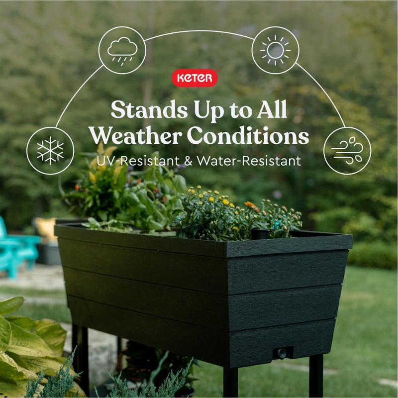 Keter Urban Bloomer 12.7â€‘Gallon Raised Garden Bed â€“ Elevated Outdoor Planter Box with Selfâ€‘Watering Reservoir, Water Gauge & Drainage System, Perfect for Herbs & Vegetables, Dark Grey - Image 3
