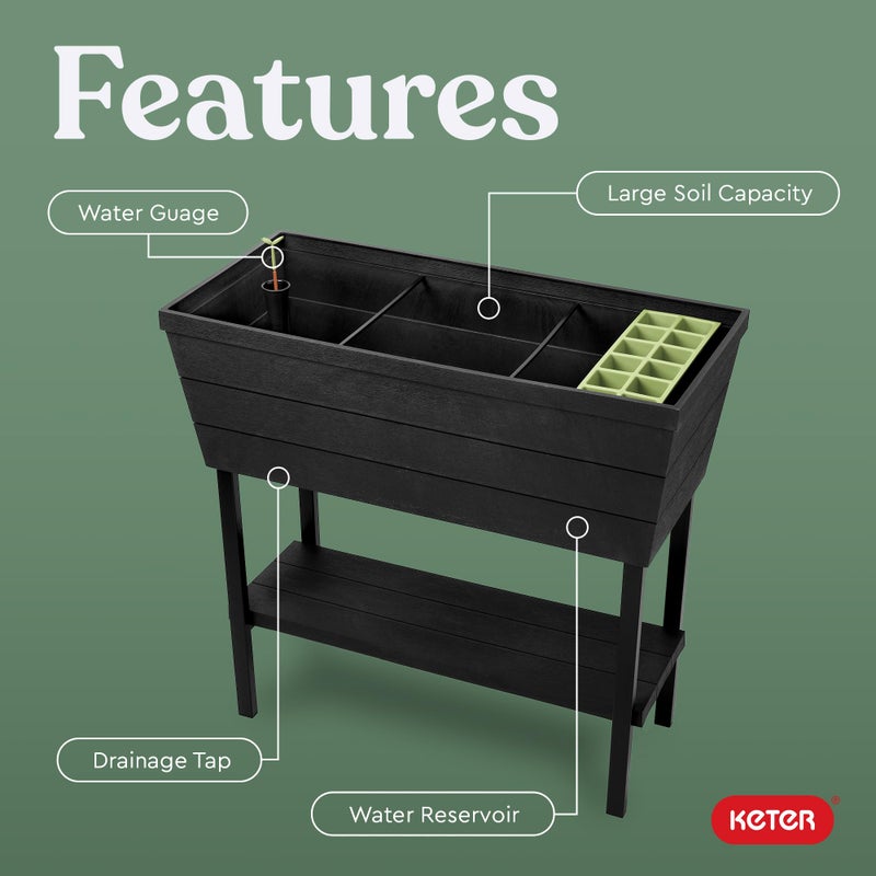 Keter Urban Bloomer 12.7â€‘Gallon Raised Garden Bed â€“ Elevated Outdoor Planter Box with Selfâ€‘Watering Reservoir, Water Gauge & Drainage System, Perfect for Herbs & Vegetables, Dark Grey - Image 4