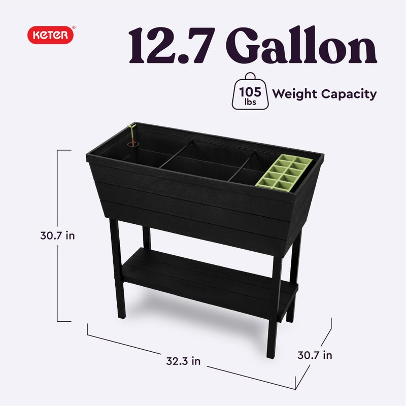 Keter Urban Bloomer 12.7â€‘Gallon Raised Garden Bed â€“ Elevated Outdoor Planter Box with Selfâ€‘Watering Reservoir, Water Gauge & Drainage System, Perfect for Herbs & Vegetables, Dark Grey - Image 2