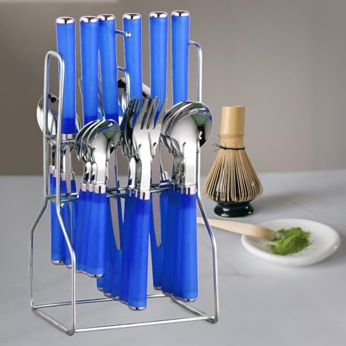 Parage Zolta Stainless Steel Cutlery Set- Set of 25 (Contains: 6 Table Spoons, 6 Forks, 6 Tea Spoons, 6 Knives, 1 Stand), Spoon Set, Cutlery Set for Dining Table Stylish (Blue) - Image 5