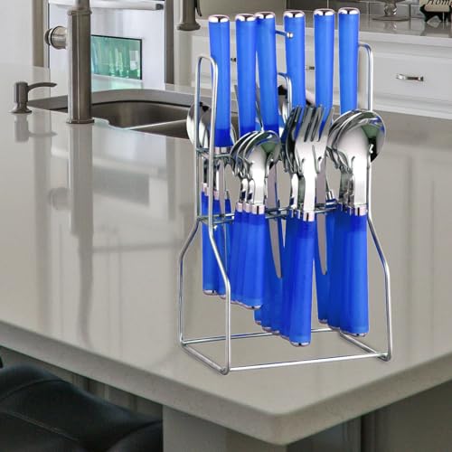 Parage Zolta Stainless Steel Cutlery Set- Set of 25 (Contains: 6 Table Spoons, 6 Forks, 6 Tea Spoons, 6 Knives, 1 Stand), Spoon Set, Cutlery Set for Dining Table Stylish (Blue) - Image 2