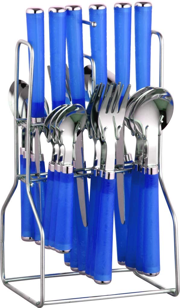 Parage Zolta Stainless Steel Cutlery Set- Set of 25 (Contains: 6 Table Spoons, 6 Forks, 6 Tea Spoons, 6 Knives, 1 Stand), Spoon Set, Cutlery Set for Dining Table Stylish (Blue) - Image 1