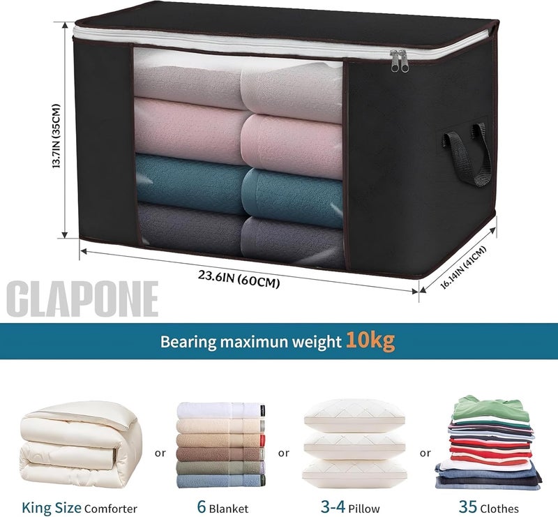 CLAPONE Foldable Steel Frame Cloth Organizer for Storage/Wardrobe for Storage/almirah for Sarees/Shirts/Blankets/Storage Box with Handle (Black, 1 Pieces) - Image 2