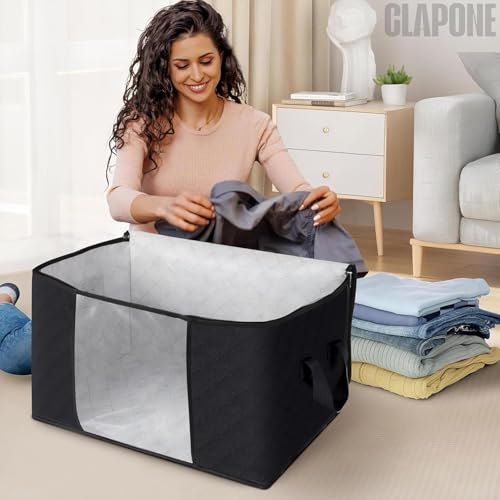 CLAPONE Foldable Steel Frame Cloth Organizer for Storage/Wardrobe for Storage/almirah for Sarees/Shirts/Blankets/Storage Box with Handle (Black, 1 Pieces) - Image 3