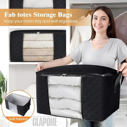CLAPONE Foldable Steel Frame Cloth Organizer for Storage/Wardrobe for Storage/almirah for Sarees/Shirts/Blankets/Storage Box with Handle (Black, 1 Pieces) - Image 5
