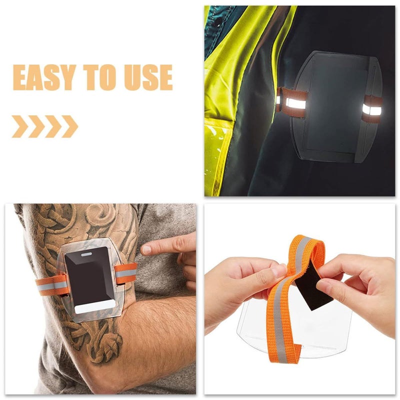 6Pcs Adjustable Elastic Armband ID Holder With Waterproof PVC Sleeve Orange Strap - Image 4