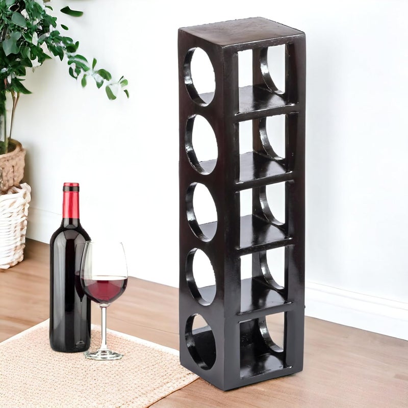 Ikiriya Sheesham Wood Storage Wine Bottle Rack Solid Wooden Bottle Rack for 5 Bottles Cabinet for Home Bar Restaurant_Black Finish - Image 1