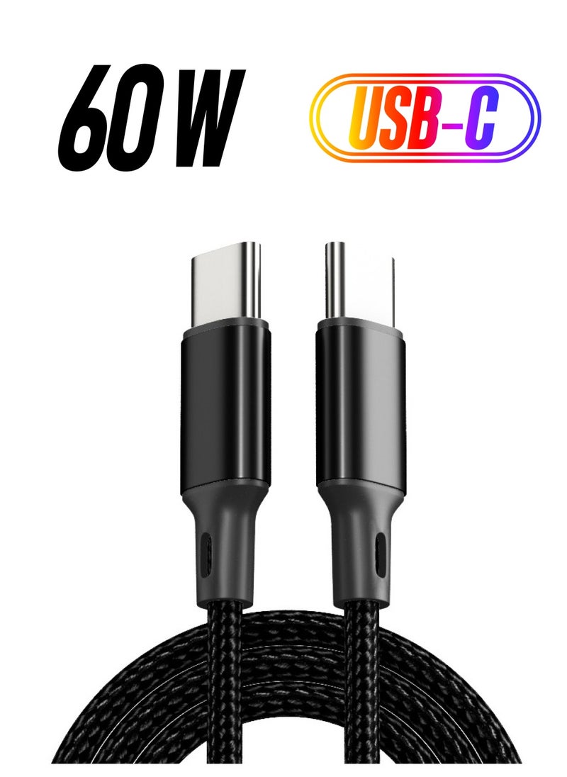 USB Type-C Cable 6.56ft / 2 Meter, Braided 60W Power Delivery PD Fast Charge Cable USB C to USB C Compatible for iPhone 16 Pro/16 Pro Max/16 Plus, iPad mini 6, MacBook Pro/Air, iPad Pro, Samsung S24/S24 Ultra, Huawei P60 (Black)  - Image 1