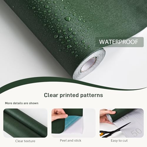 Sevalo Olive Green Peel and Stick Wallpaper Green Contact Paper for Cabinets and Drawers Textured Embossed Self Adhesive Removable Wallpaper Bedroom Bathroom Waterproof Dark Room 15.7inW 78.7inL - Image 3