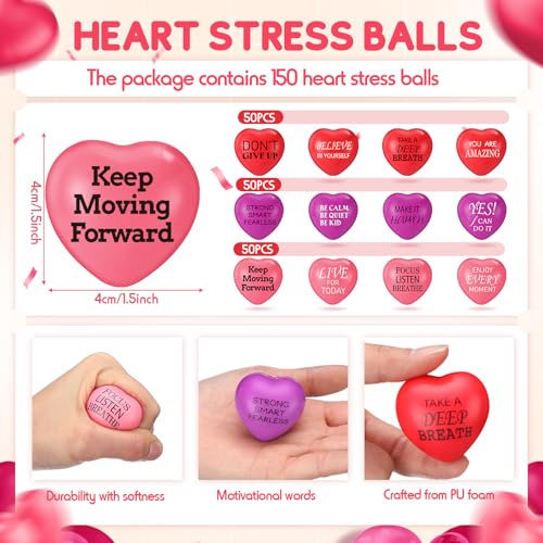 Arrowbash 150 Pieces Valentines Day Heart Stress Balls 15 Inch Stress Relief Balls Valentine Small Heart Shape Stress Ball Party Favors Valentines Day Gifts for Little Teens - Image 5