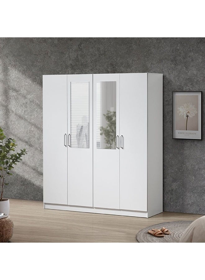 DANUBE HOME Supreme 4-Door Wardrobe With Mirror For Hanging Clothes Extra Sturdy Rack Storage Organiser Modern Design Space Saving Cabinets For Bedroom - White - Image 1