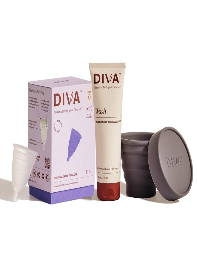 DivaCup Diva Cup, Wash & Shaker Combo Pack - Medical Grade Silicone - for Period Care - with Wash - Shaker for On-The-Go Cleansing - Cup Model 0 (for Slim Vaginal Canals & First-Time Users - Image 1