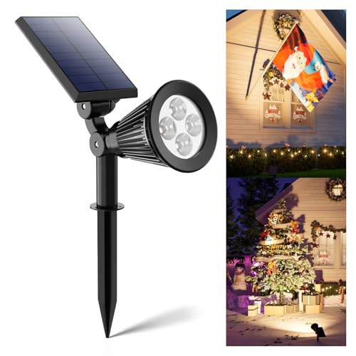 FALOVE Solar Power Spot Lights Outdoor Waterproof for Christmas Decorations, Flag, Tree, Wreath, Santa Claus, Snowman, Bright LED Landscape Lamp Uplights for Outside Garden, Yard, Patio, Sidewalk,Warm White - Image 1