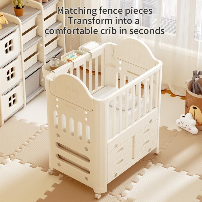 Deluxe Baby Diaper Changing Table Foldable Nursery Organizer with 8 Storage Compartments, Waterproof Pad, Wheels Hanging Basket Multi-Function Modern Baby Station Grey - Image 5