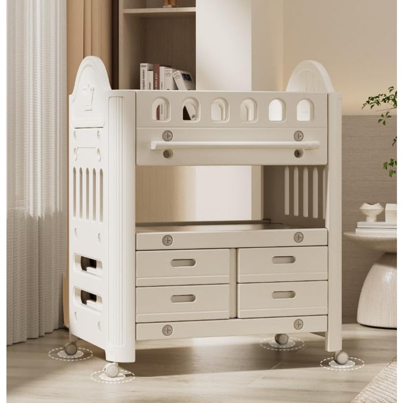 Deluxe Baby Diaper Changing Table Foldable Nursery Organizer with 8 Storage Compartments, Waterproof Pad, Wheels Hanging Basket Multi-Function Modern Baby Station Grey - Image 4