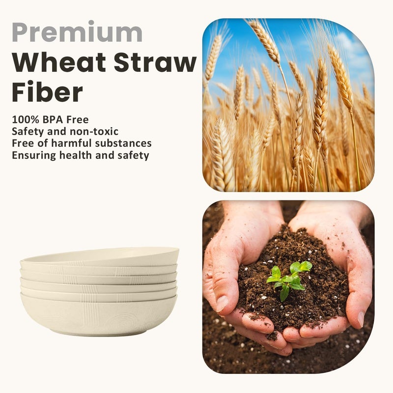 Homienly 65 oz Large Salad Bowls Wheat Straw Big Bowls 10 inch Serving Bowls Wheat Straw Plates Bowls Set of 6 Wide and Shallow Bowls for Kitchen Dishwasher SafeBeige - Image 4