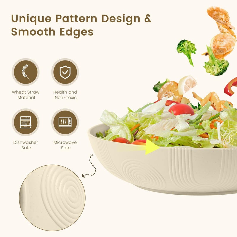 Homienly 65 oz Large Salad Bowls Wheat Straw Big Bowls 10 inch Serving Bowls Wheat Straw Plates Bowls Set of 6 Wide and Shallow Bowls for Kitchen Dishwasher SafeBeige - Image 3