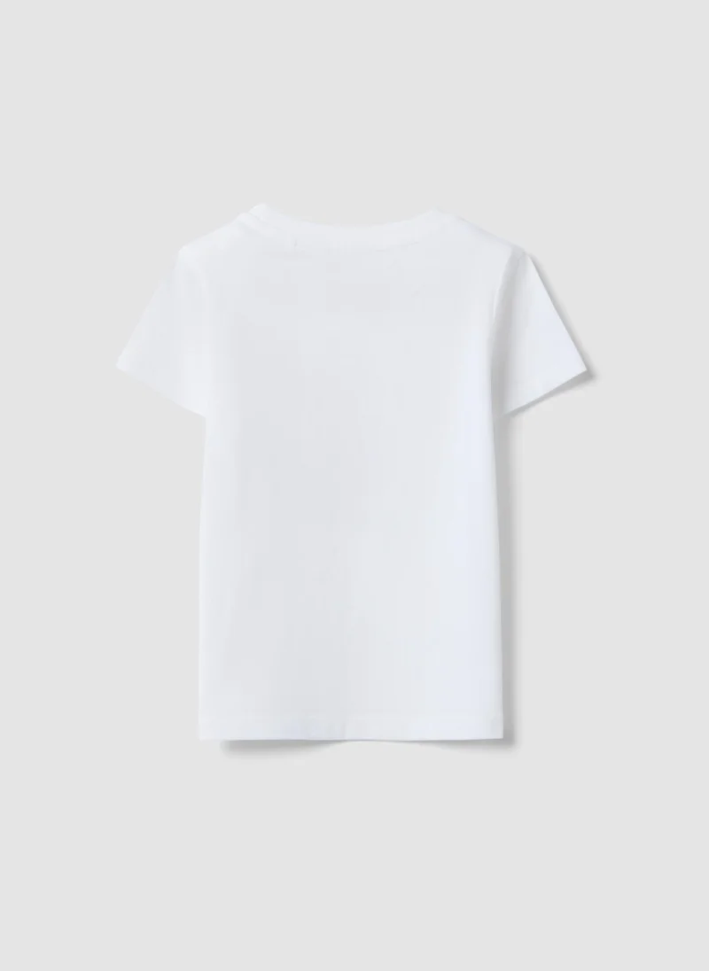او في اس OVS White Pure Cotton Regular Fit T-Shirt With Print For Girls