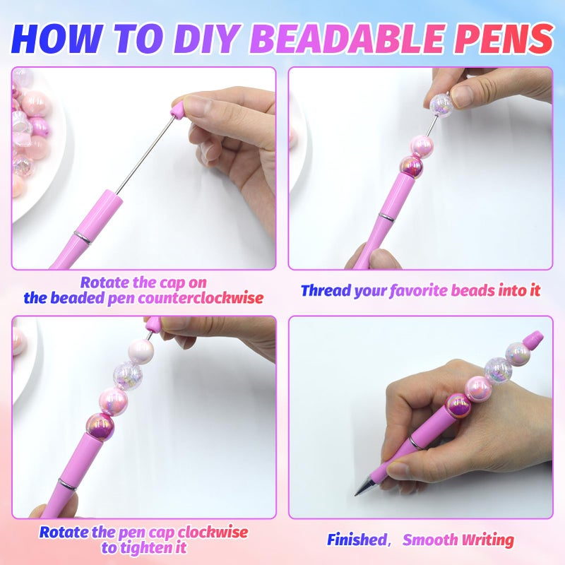 DASTTUIS 150 Pieces DIY Beadable Pen Kit â€“ 50 Plastic Ballpoint Pens with Refills & Bags â€“ School Supplies, Office Accessories & Decorative Items for Students & Teachers ï¼ˆSweetï¼‰ - Image 3