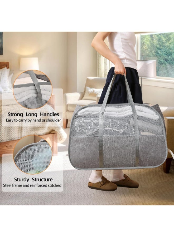 TYCOM Pop Up Laundry Mesh Hamper Basket 150L Storage Solution Compact Bin Mesh Collapsible Bag Laundry Hamper Collapsible Laundry Basket Rectangle Grey Large. - Image 5