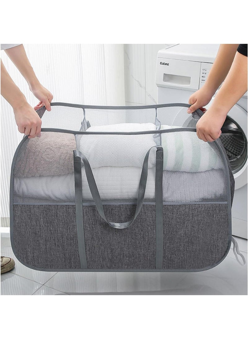 TYCOM Pop Up Laundry Mesh Hamper Basket 150L Storage Solution Compact Bin Mesh Collapsible Bag Laundry Hamper Collapsible Laundry Basket Rectangle Grey Large. - Image 2