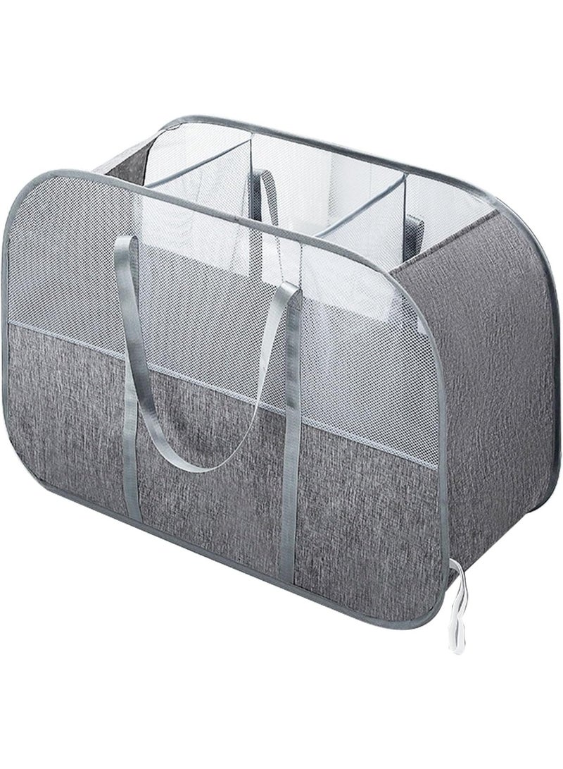 TYCOM Pop Up Laundry Mesh Hamper Basket 150L Storage Solution Compact Bin Mesh Collapsible Bag Laundry Hamper Collapsible Laundry Basket Rectangle Grey Large. - Image 1