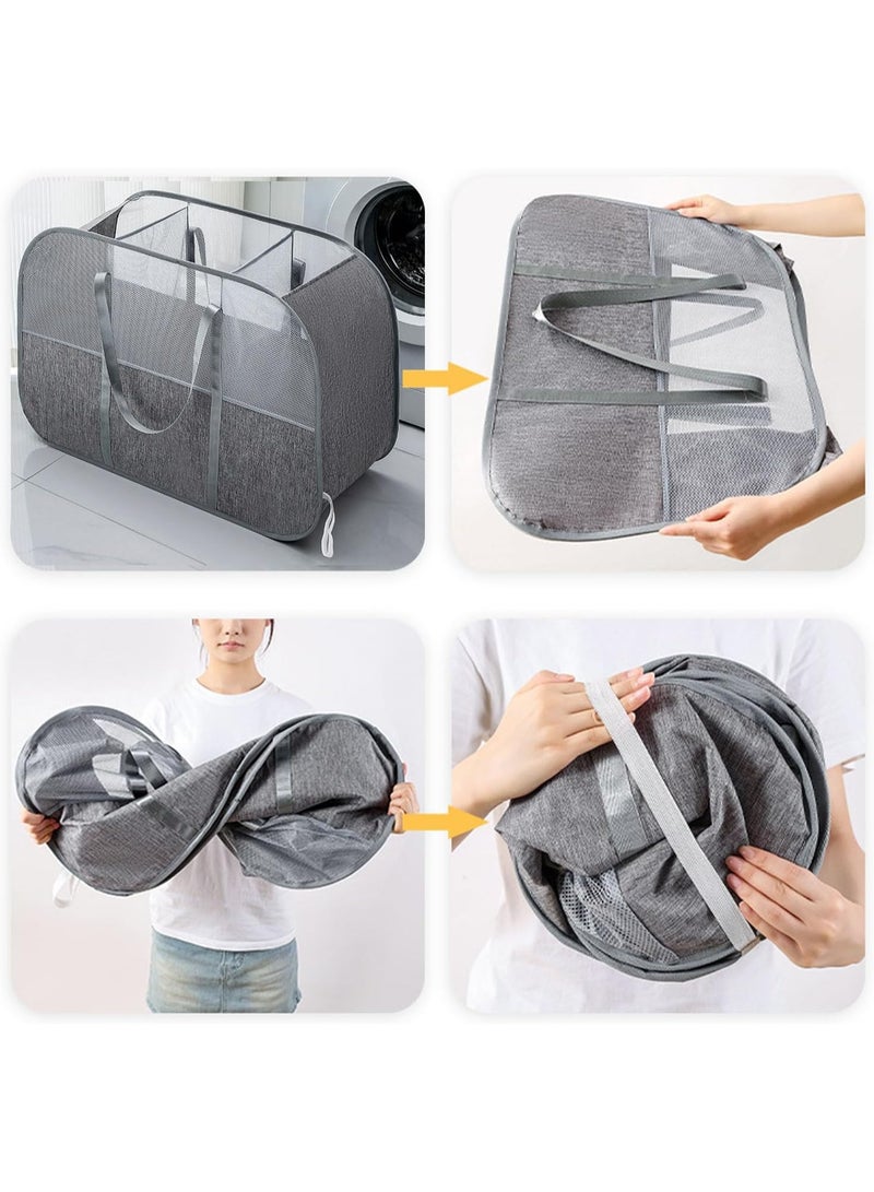 TYCOM Pop Up Laundry Mesh Hamper Basket 150L Storage Solution Compact Bin Mesh Collapsible Bag Laundry Hamper Collapsible Laundry Basket Rectangle Grey Large. - Image 3