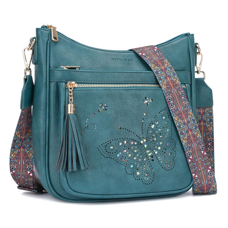 KITEVIUN Medium Crossbody Bags for Women Trendy, Vegan Leather Crossbody Purse Butterfly Design, Women's Shoulder Handbags with Tassel - Image 1