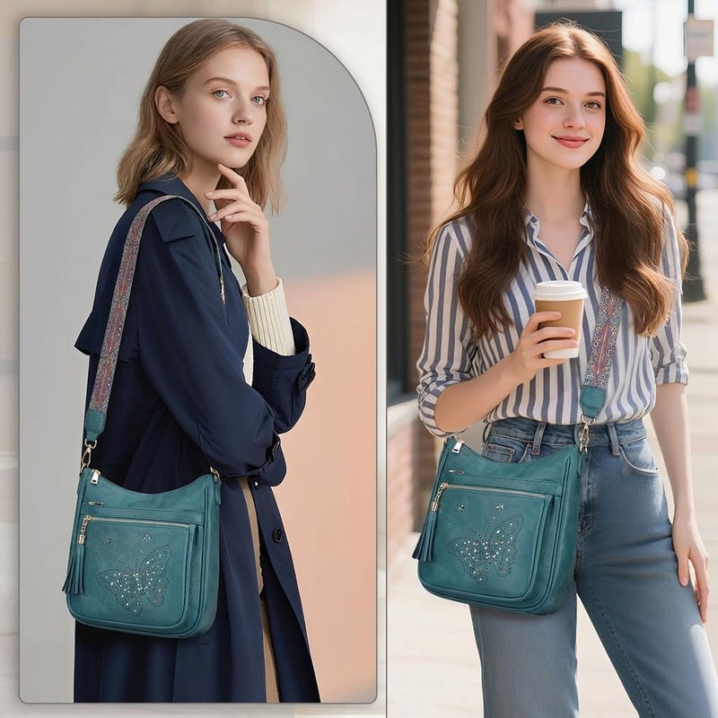 KITEVIUN Medium Crossbody Bags for Women Trendy, Vegan Leather Crossbody Purse Butterfly Design, Women's Shoulder Handbags with Tassel - Image 2