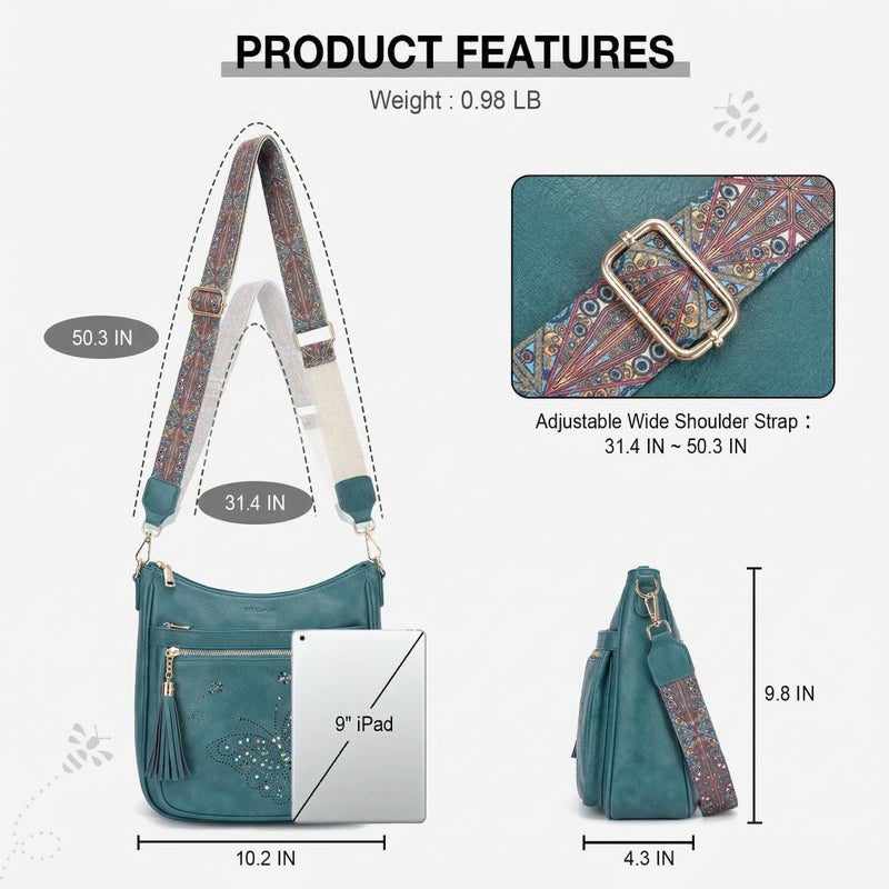KITEVIUN Medium Crossbody Bags for Women Trendy, Vegan Leather Crossbody Purse Butterfly Design, Women's Shoulder Handbags with Tassel - Image 5