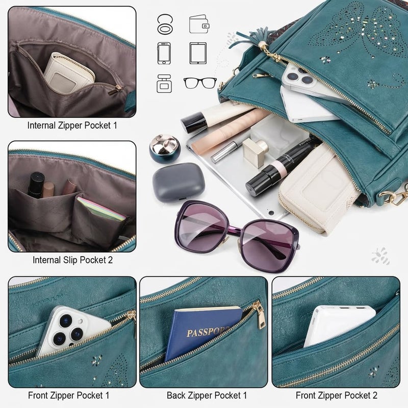KITEVIUN Medium Crossbody Bags for Women Trendy, Vegan Leather Crossbody Purse Butterfly Design, Women's Shoulder Handbags with Tassel - Image 3