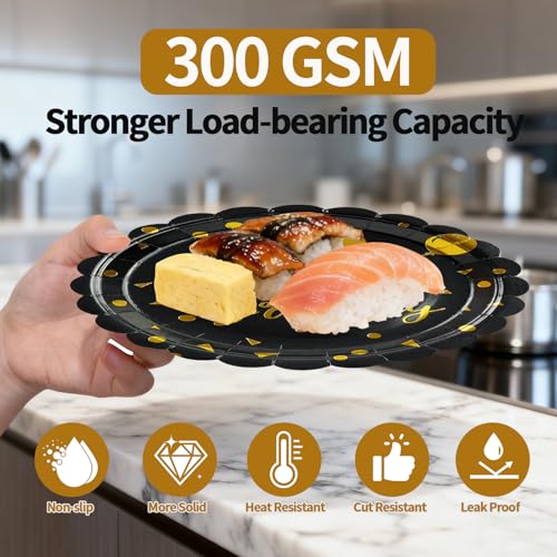 BOKFJBP 48PCS Happy Birthday Plates and Napkins Party Supplies-Disposable Black and Gold Birthday Scalloped Cake Plates and Napkins with Forks Tableware Set for Birthday Party Decorations 16 Guests - Image 3