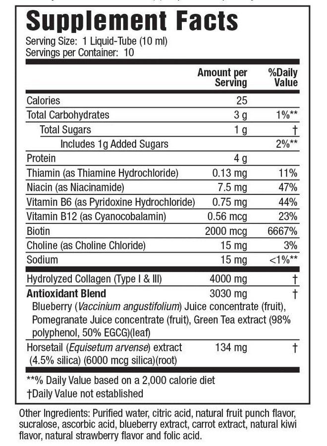 Applied Nutrition Liquid Collagen Skin Revitalization - 10 Liquid-Tubes - Concentrated Drink Mix, Tropical Strawberry & Kiwi Flavored - with Type I & III Hydrolyzed Collagen, Biotin & Silica - Image 2