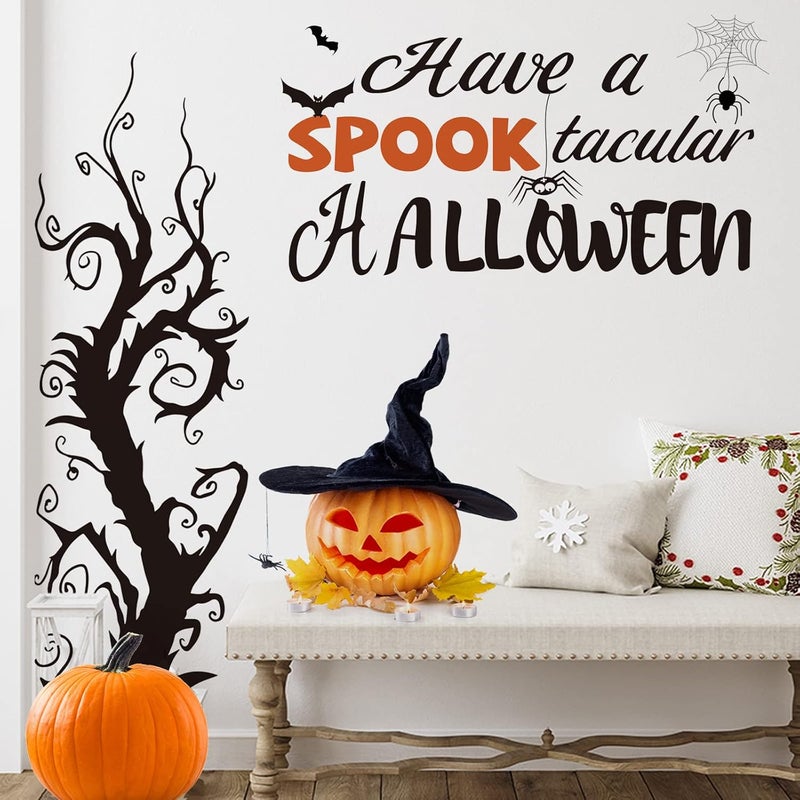 klarako Halloween Wall Decals Tall Halloween Home Wall Decal Bats Ancient Castle Halloween Home Decor Removable DIY Wall Art for Halloween Party Supplies (Fresh Style,3 Sheets) - Image 3