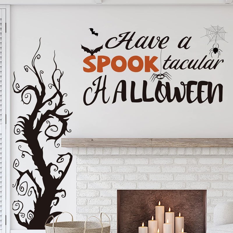 klarako Halloween Wall Decals Tall Halloween Home Wall Decal Bats Ancient Castle Halloween Home Decor Removable DIY Wall Art for Halloween Party Supplies (Fresh Style,3 Sheets) - Image 5