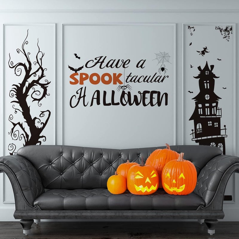 klarako Halloween Wall Decals Tall Halloween Home Wall Decal Bats Ancient Castle Halloween Home Decor Removable DIY Wall Art for Halloween Party Supplies (Fresh Style,3 Sheets) - Image 2