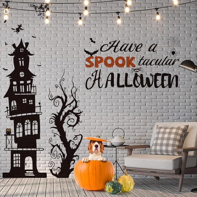 klarako Halloween Wall Decals Tall Halloween Home Wall Decal Bats Ancient Castle Halloween Home Decor Removable DIY Wall Art for Halloween Party Supplies (Fresh Style,3 Sheets) - Image 1