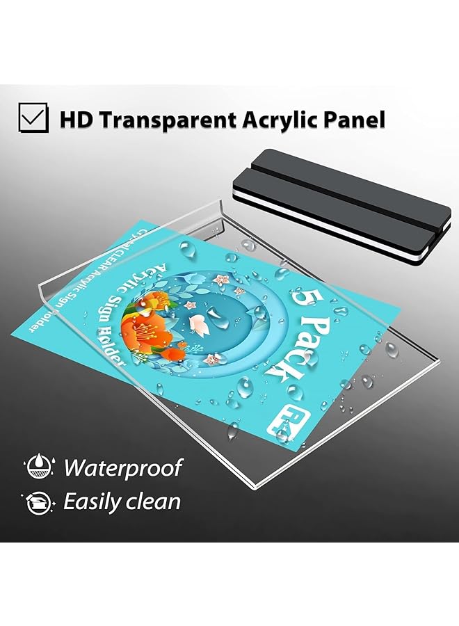 erorex 5 Pack Double Sided Acrylic Sign Holder A5 Clear Table Menu Display Stand Desktop Display Stand Paper Holder Table Top Sign Holder Suitable For Restaurants Office Home Store A5 - Image 2