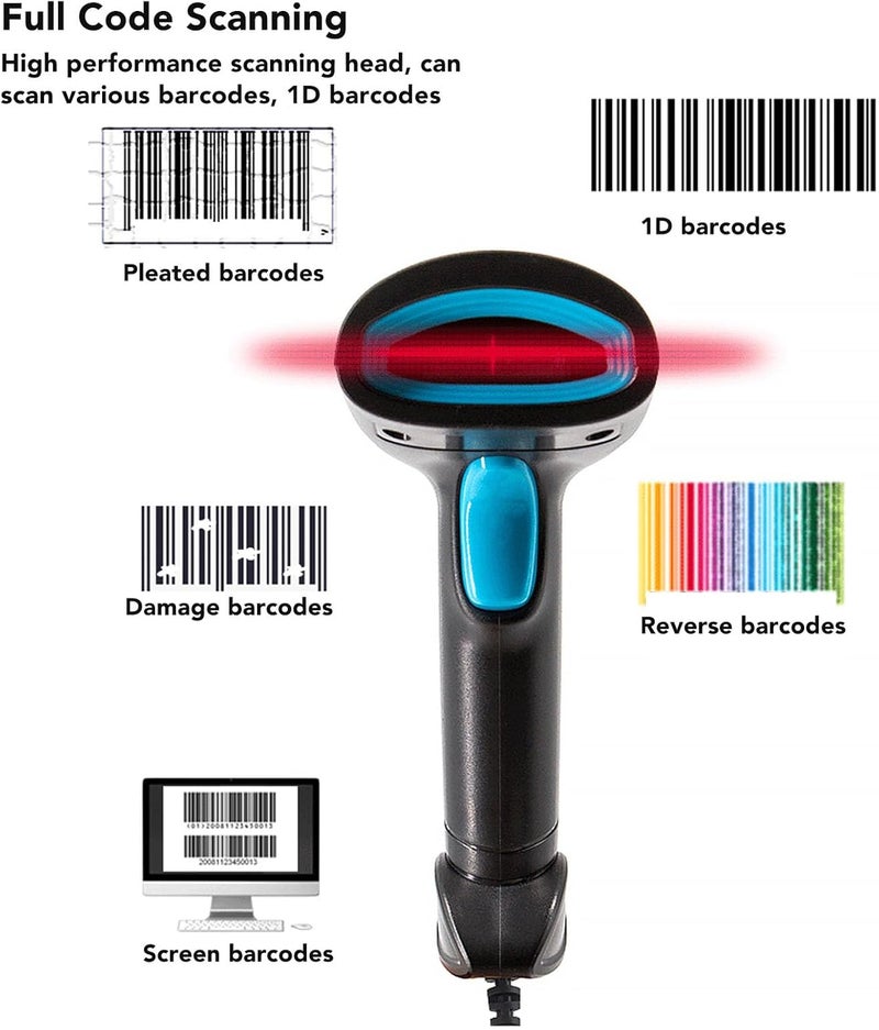 قارئ رمز شريطي أحادي الأبعاد مع اتصال سلكي عبر USB ودقة 5 ميل، قارئ فك سريع لإدخال البيان��ت في المستودعات وتجارة التجزئة، متوافق مع الشاشات الرقمية والأكواد العاكسة - Image 4