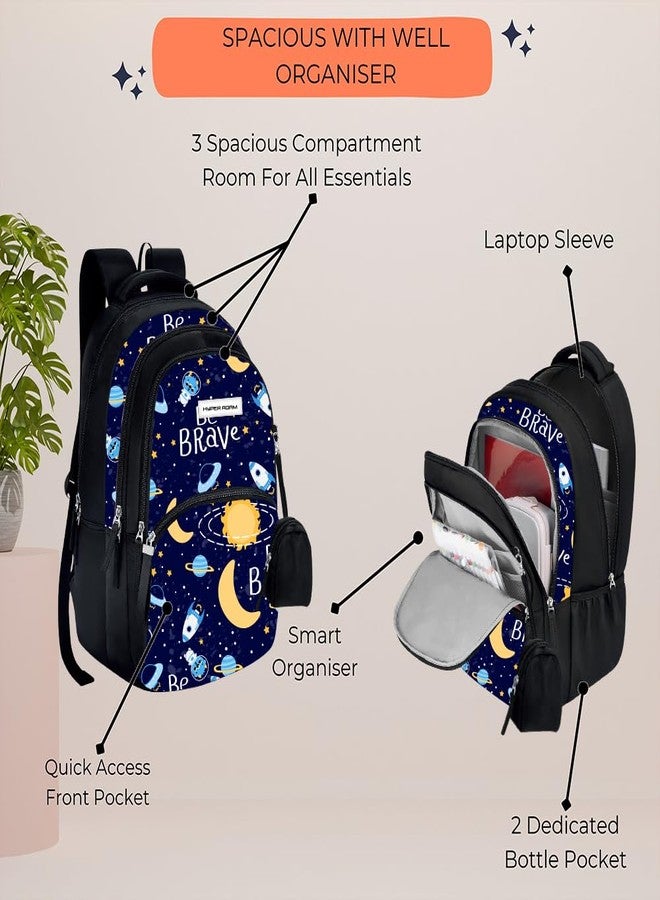 Hyper Adam 35 L School Bag For Kids | Waterproof Casual Backpack For Boys & Girls | College Bag | Tuition Bag |Traveling Back For Men and Women | With Extra Pouch & 1 Year Warranty (Yellow Moon) - Image 3