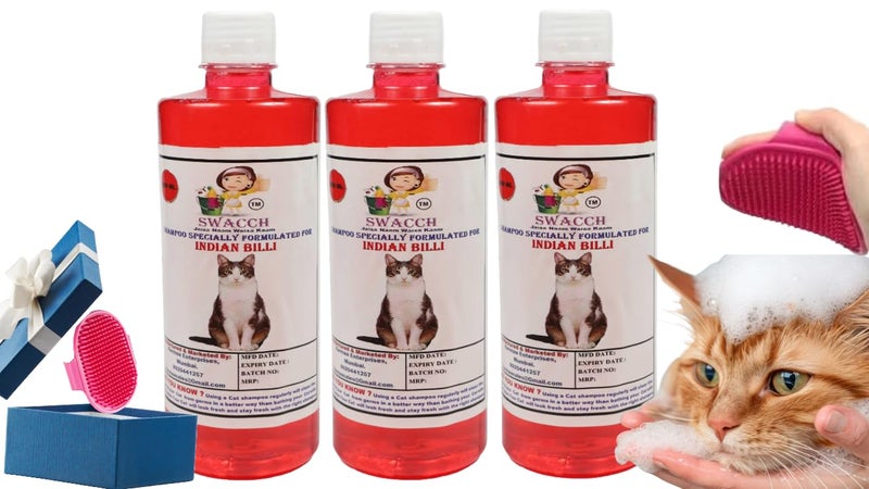 Swacch Indian Billi Shampoo -500ml (Pack of 3) (Jasmine) + Bath Brush with Adjustable Straps Combo Pack - Image 1