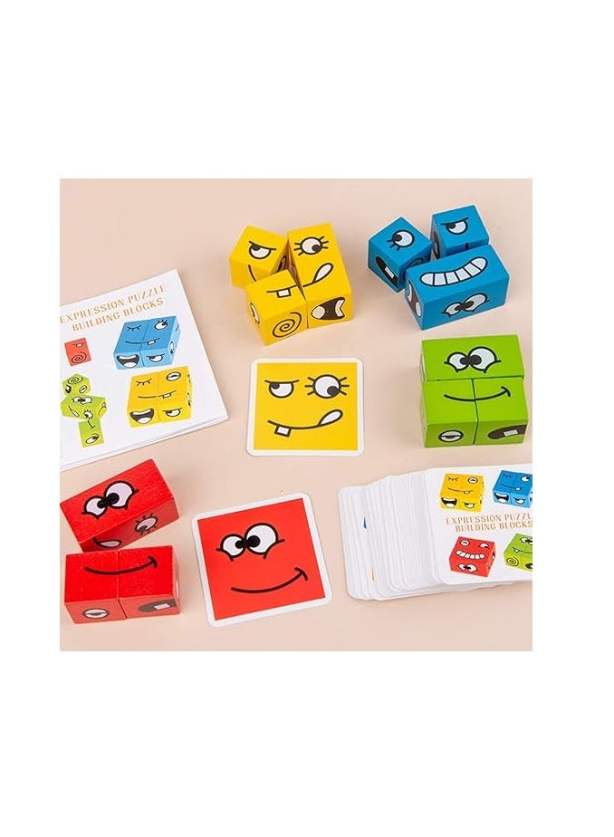 Changing Facial Expressions Wooden Block Puzzles, Multiplayer Blocks Designed to Improve Kids' Thinking Skills, Parent-Child Board Games in STEAM for Kids - Image 4
