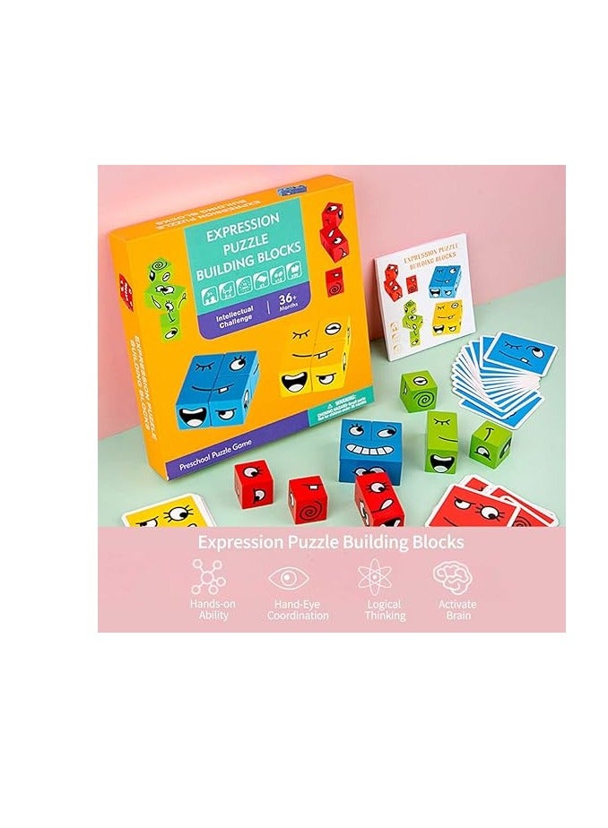 Changing Facial Expressions Wooden Block Puzzles, Multiplayer Blocks Designed to Improve Kids' Thinking Skills, Parent-Child Board Games in STEAM for Kids - Image 5