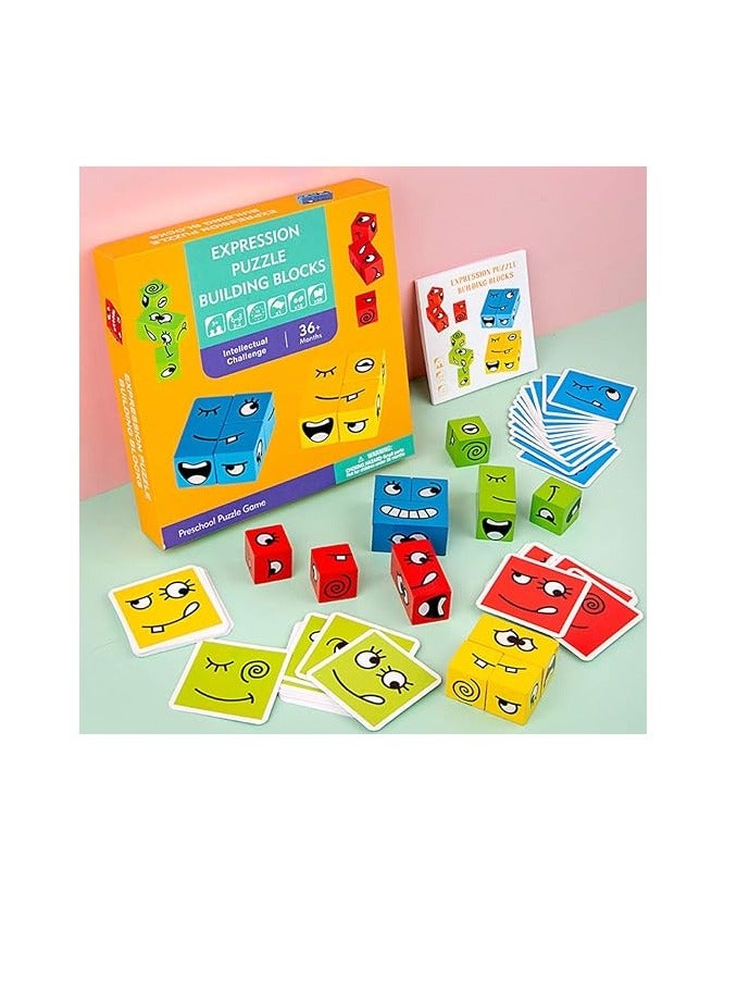 Changing Facial Expressions Wooden Block Puzzles, Multiplayer Blocks Designed to Improve Kids' Thinking Skills, Parent-Child Board Games in STEAM for Kids - Image 1