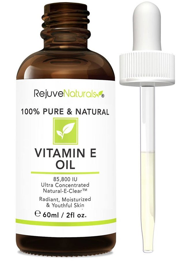 RejuveNaturals Vitamin E Oil - 100% Pure & Natural, 85,800 IU. Repair Dry, Damaged Skin from Surgery & Acne, Age Spots & Wrinkles. Boost Collagen for Moisturized, Youthful-looking Skin. d-alpha tocopherol, 2 Fl Oz  - Image 1