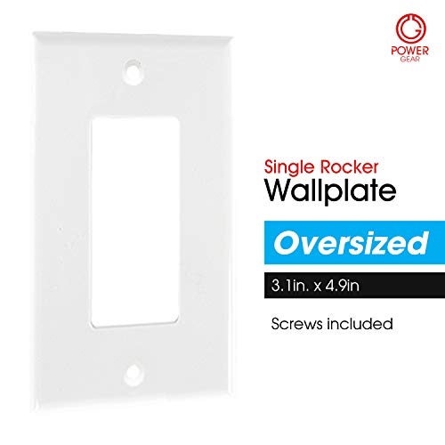 Power Gear Single Rocker Wall Plate Cover, 1 Gang, Light switch cover, 3.1” x 4.9” , Outlet Covers, Screws Included, White, 44745 - Image 2
