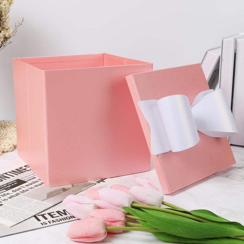 BIOBROWN Medium Gift Boxes with Lids for Presents, 9x9x9 Inches Pink Collapsible Gift Box for Valentine's Day, Birthday, Wedding, Baby Shower, Party, Any Occasion - Image 4